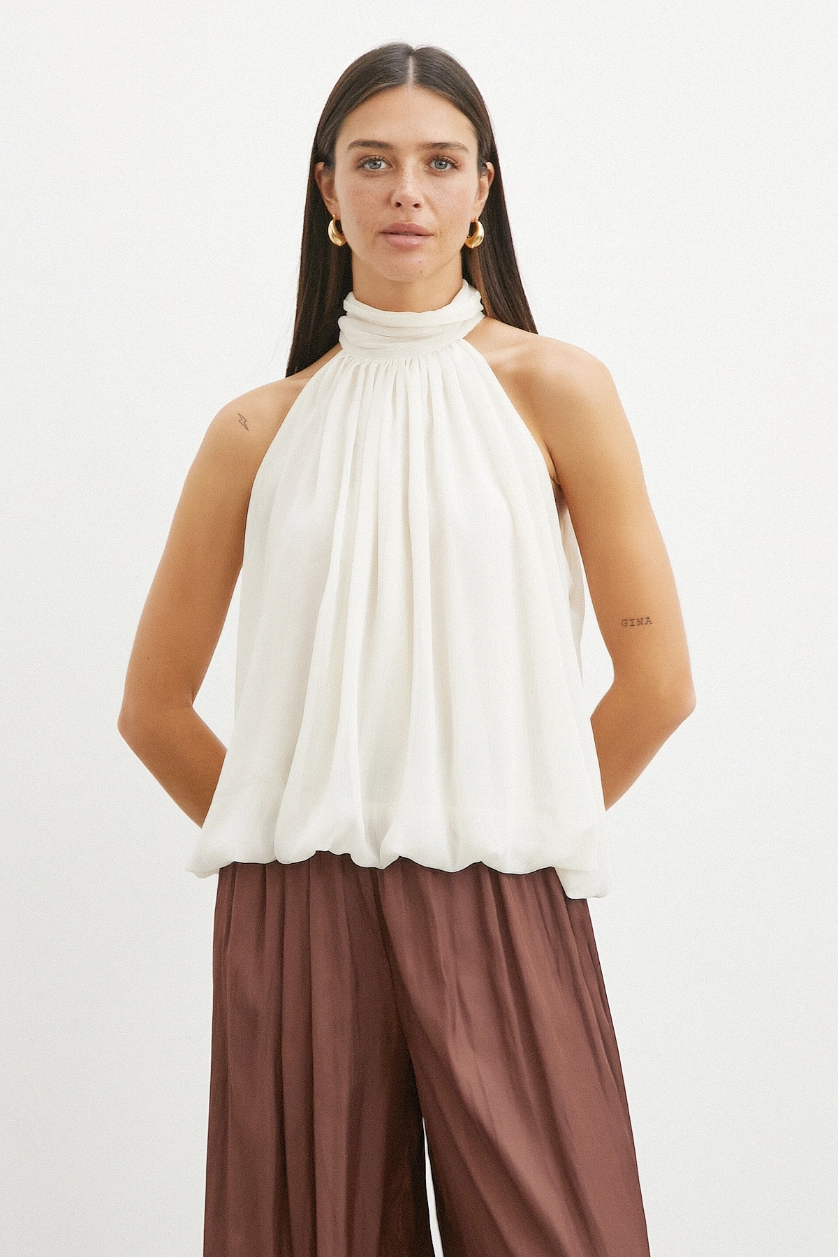 Halter Yaka Drape Bluz