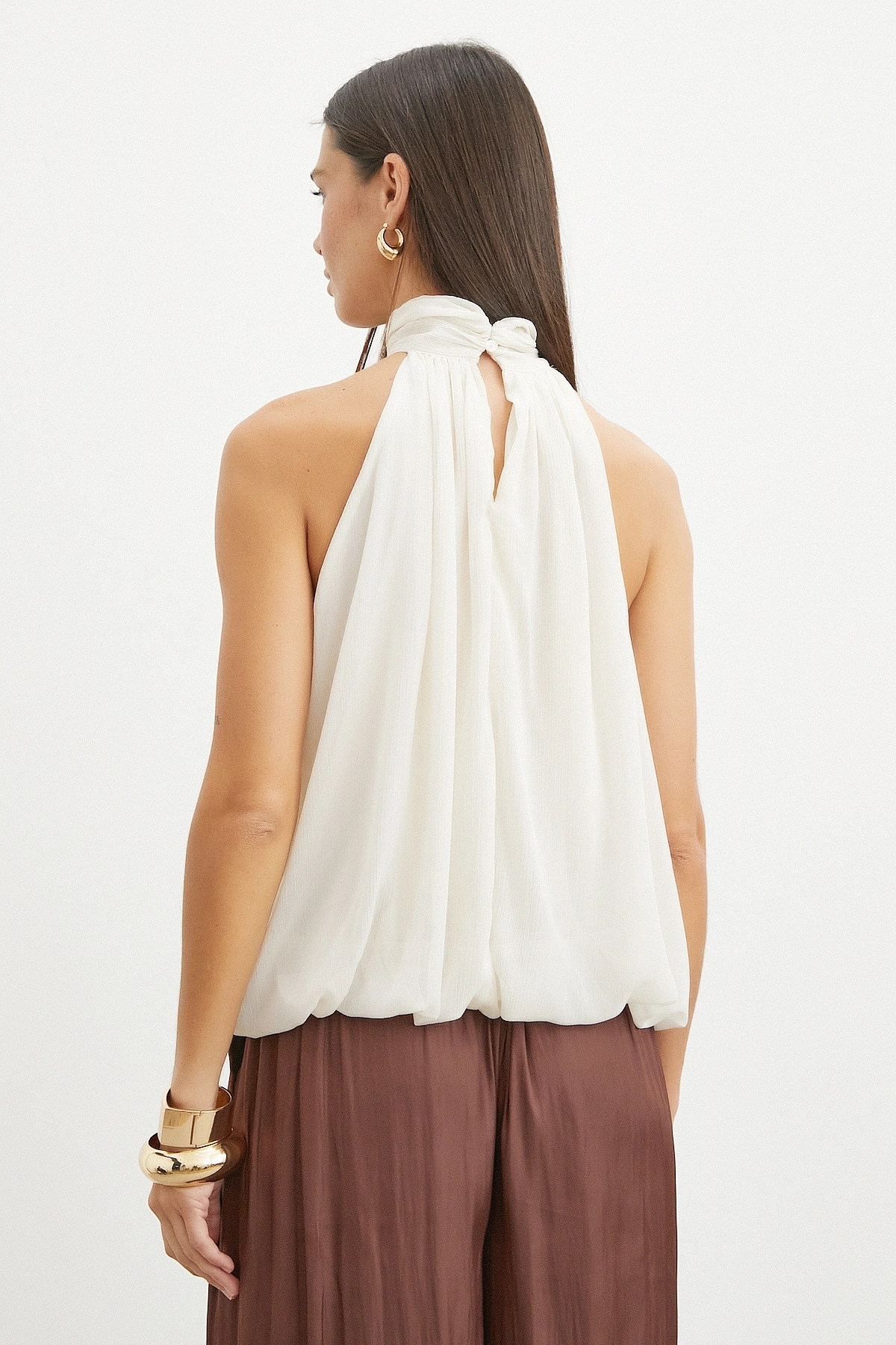 Halter Yaka Drape Bluz