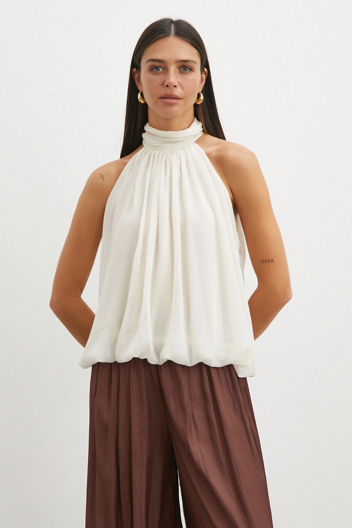 Halter Yaka Drape Bluz