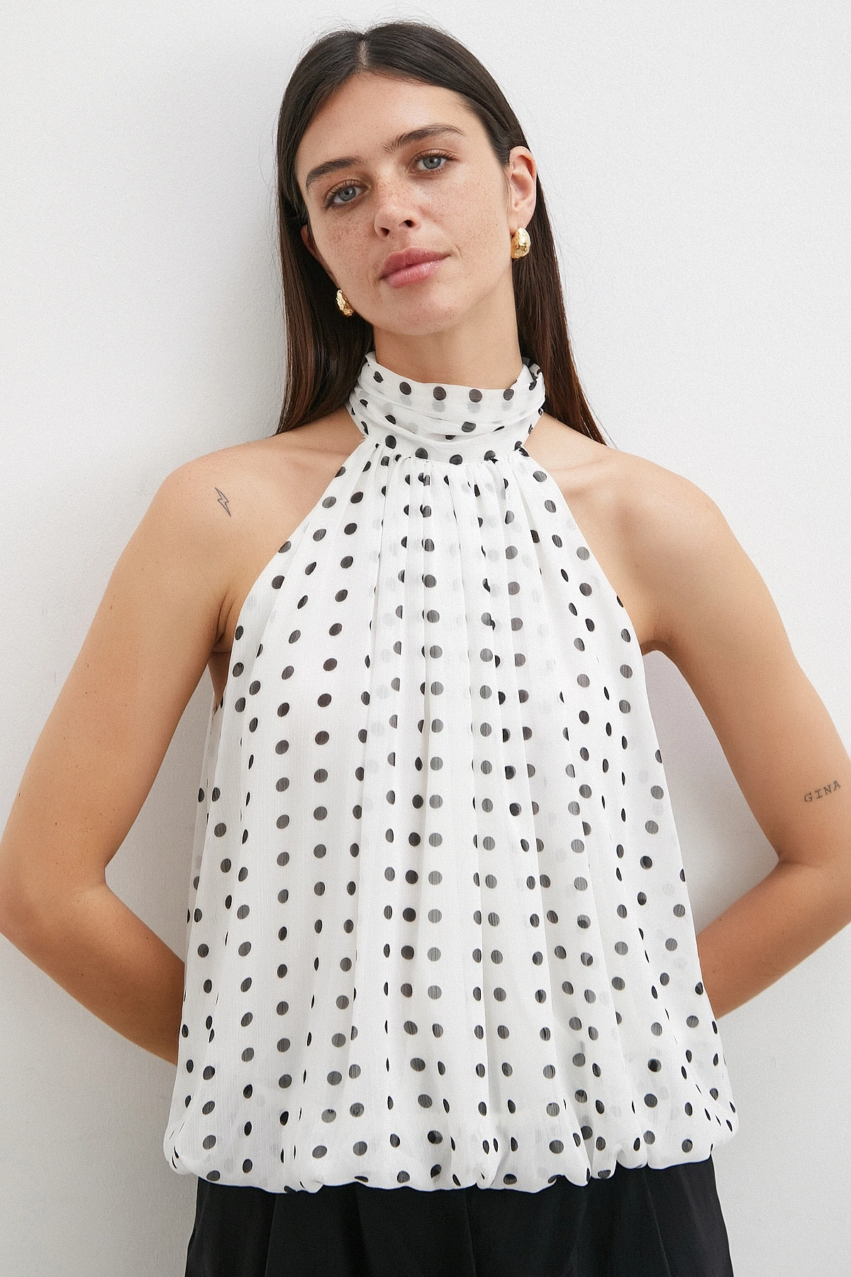 Halter Yaka Drape Bluz