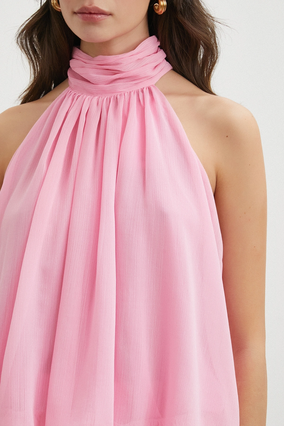 Halter Yaka Drape Bluz