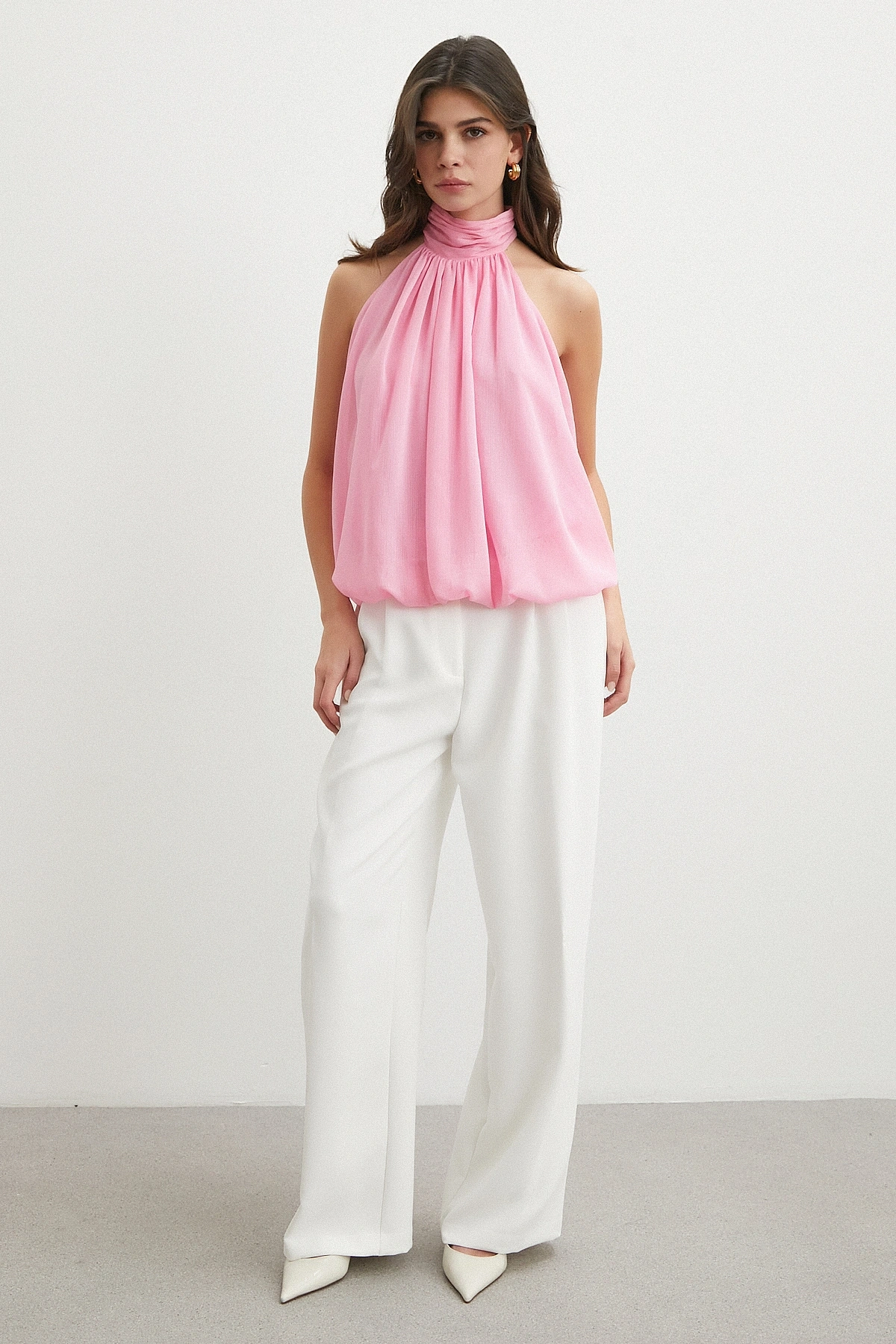 Halter Yaka Drape Bluz