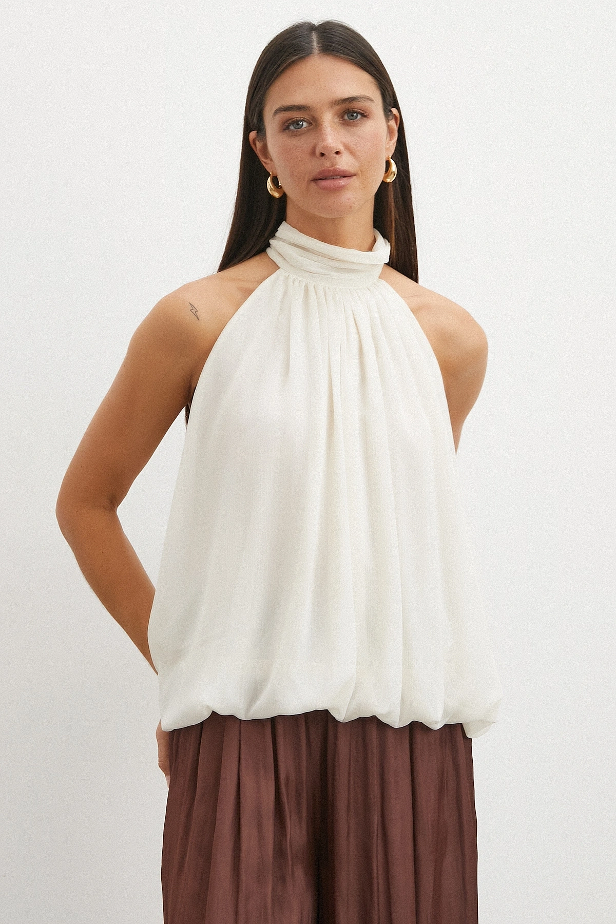 Halter Yaka Drape Bluz