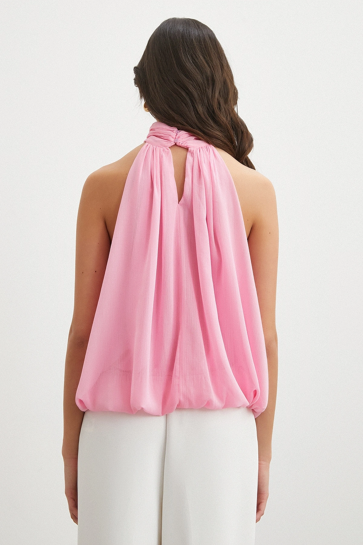 Halter Yaka Drape Bluz