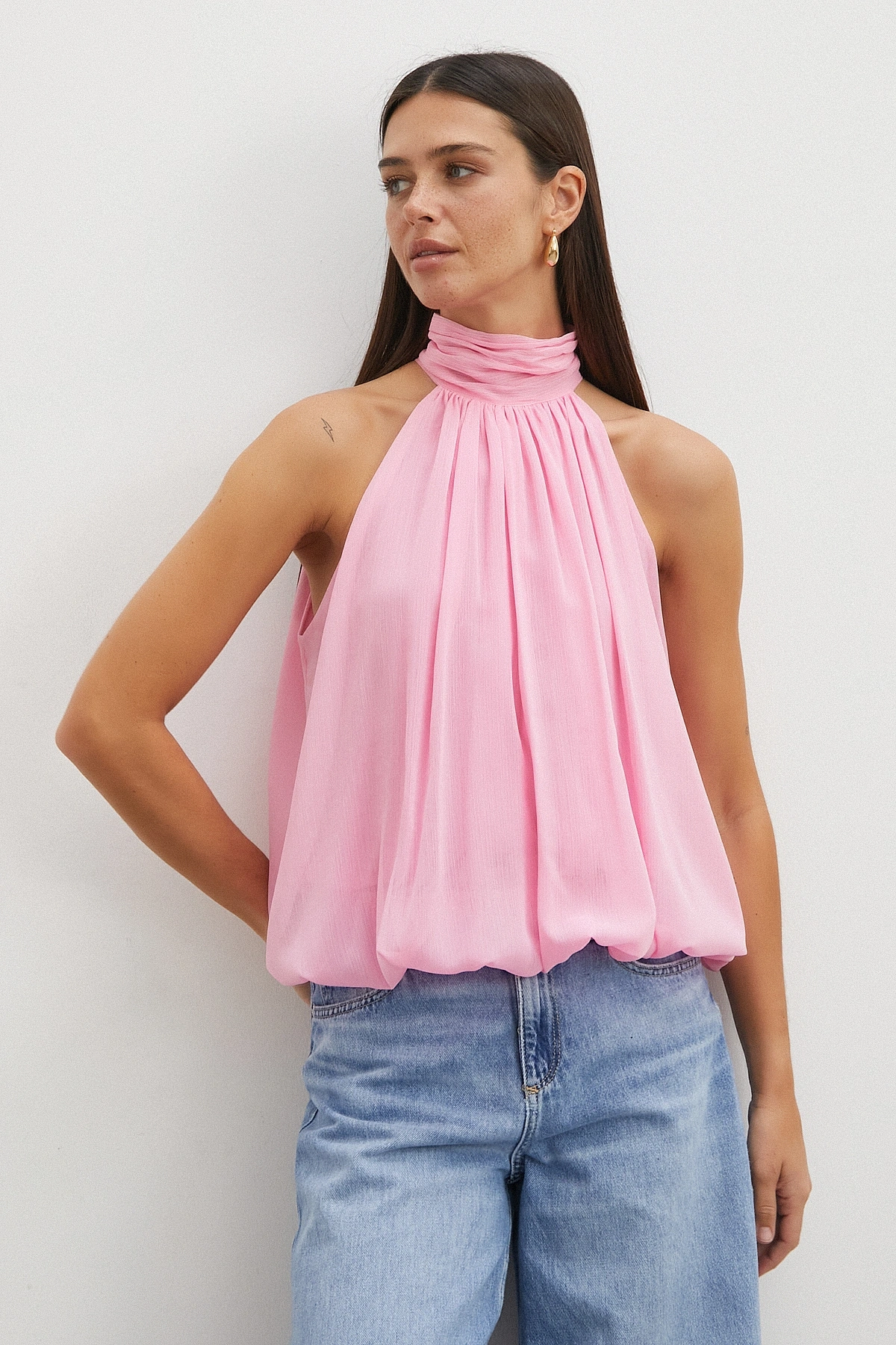Halter Yaka Drape Bluz