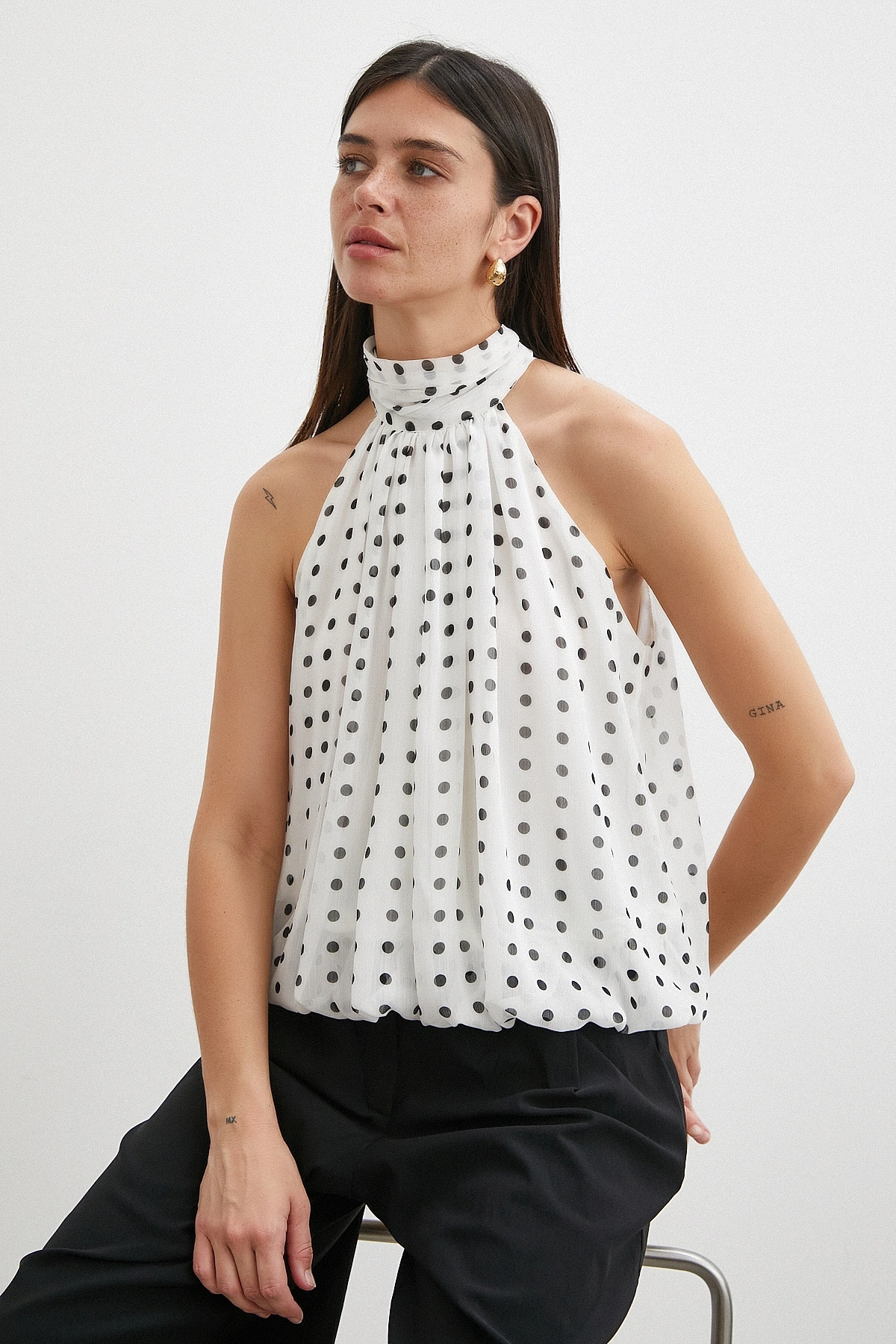 Halter Yaka Drape Bluz