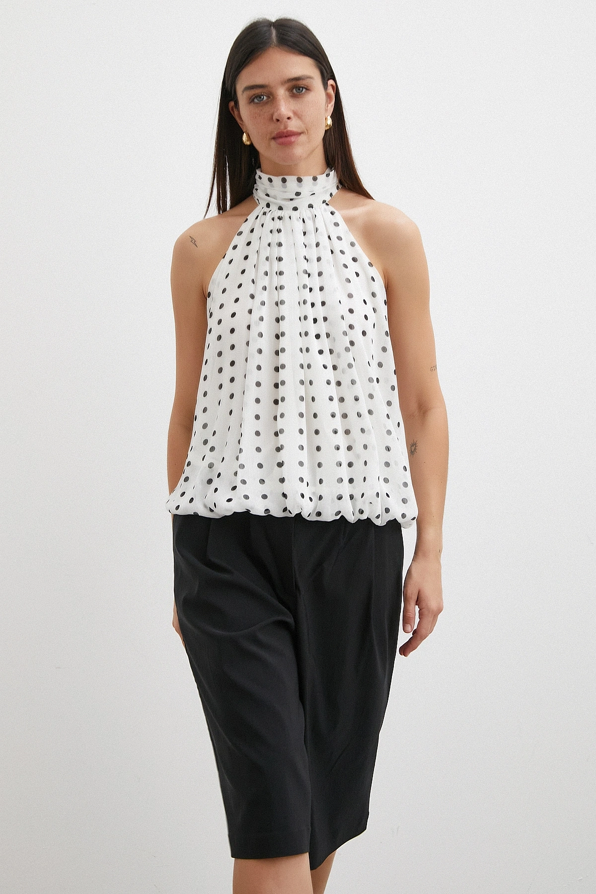 Halter Yaka Drape Bluz