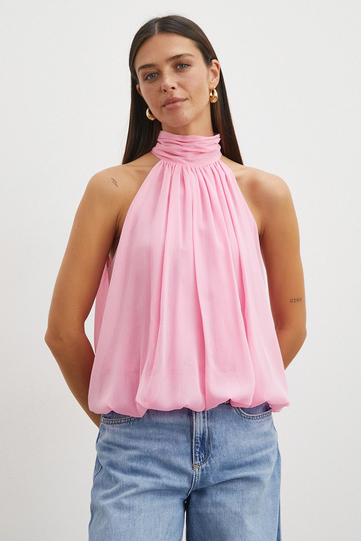 Halter Yaka Drape Bluz