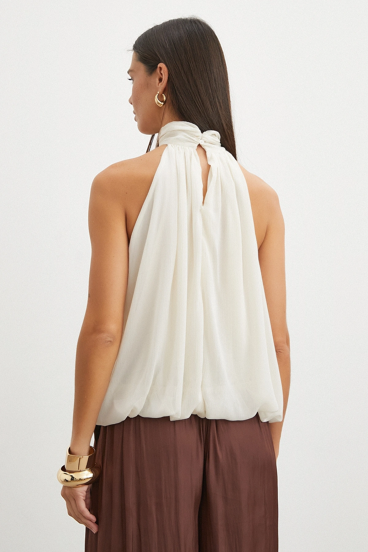Halter Yaka Drape Bluz