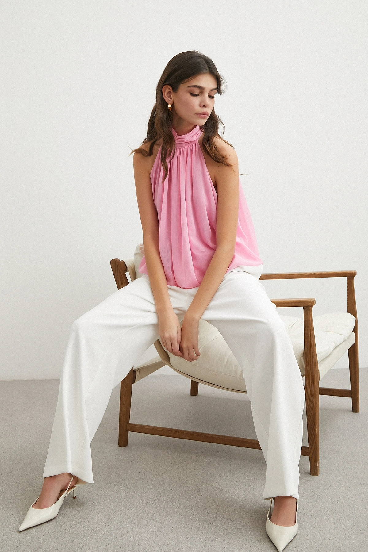 Halter Yaka Drape Bluz