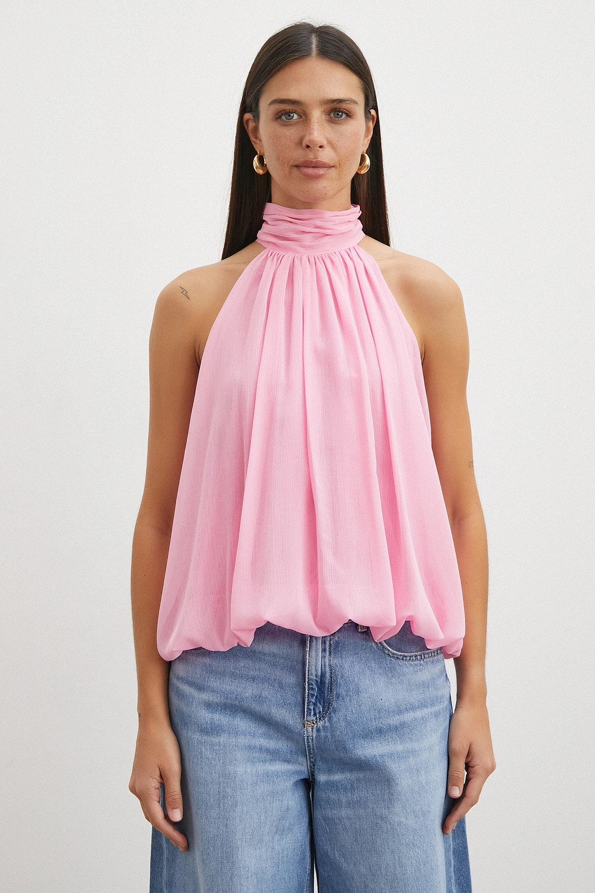Halter Yaka Drape Bluz