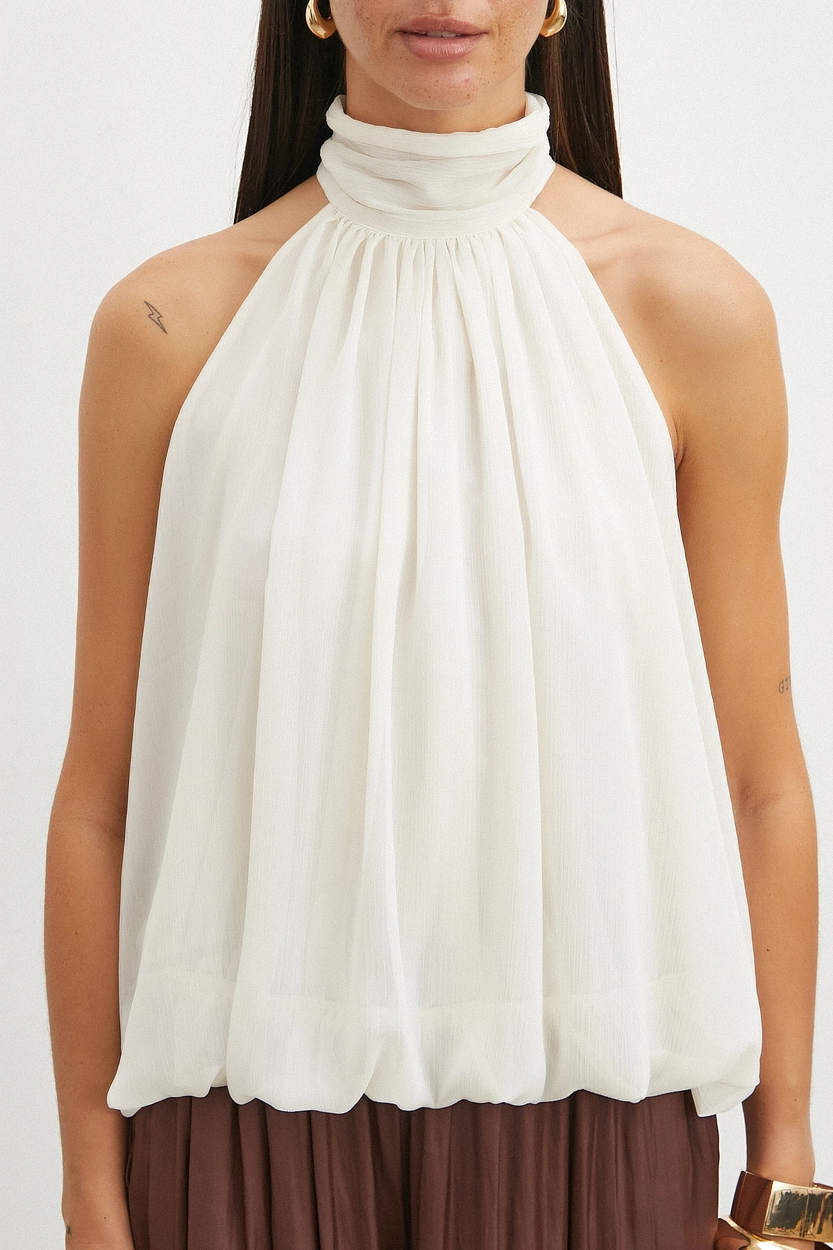 Halter Yaka Drape Bluz