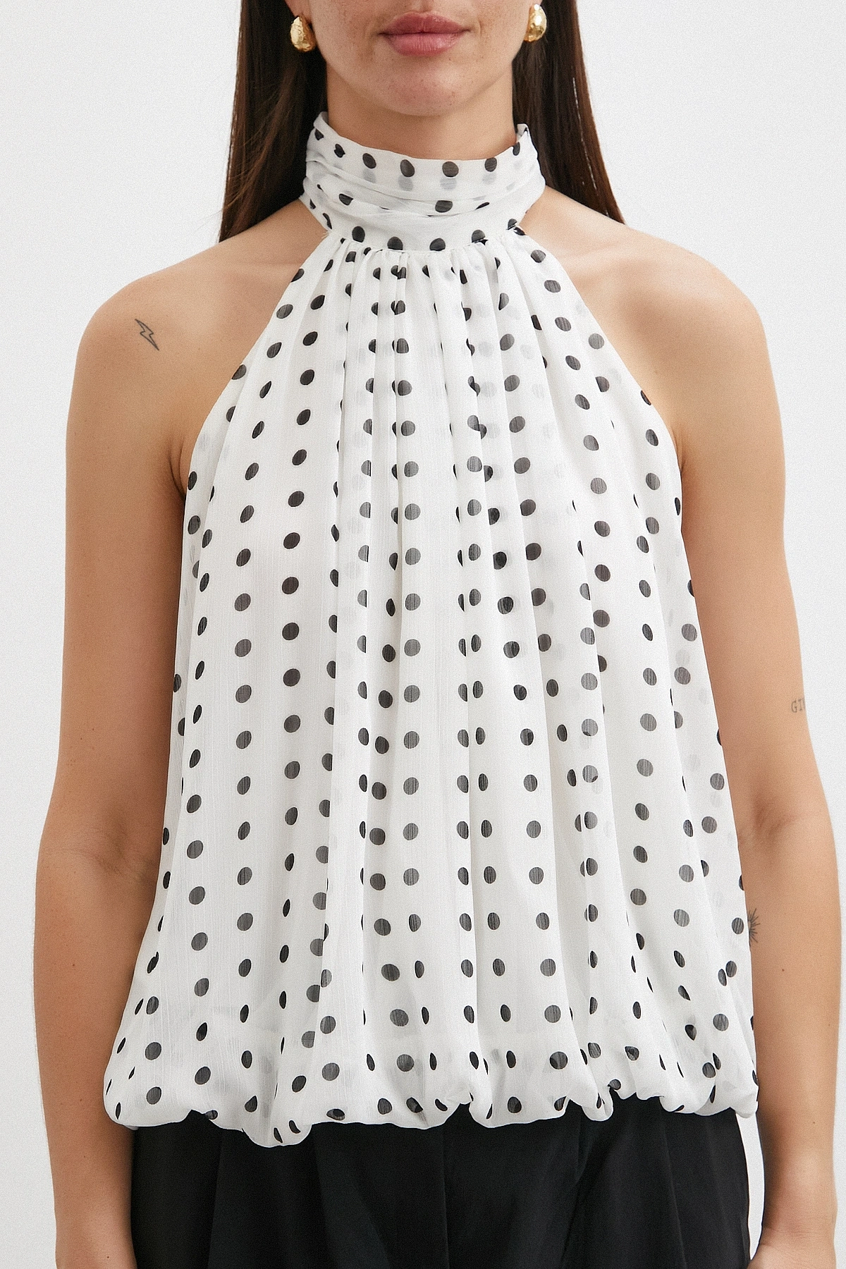 Halter Yaka Drape Bluz