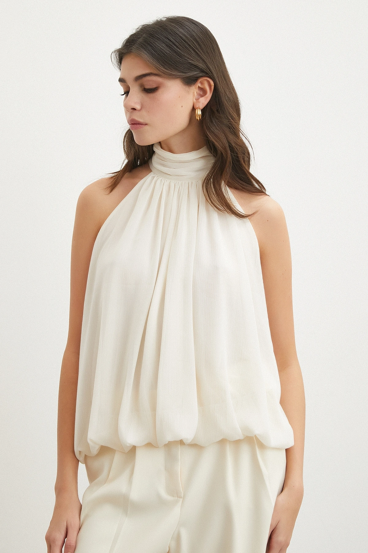 Halter Yaka Drape Bluz