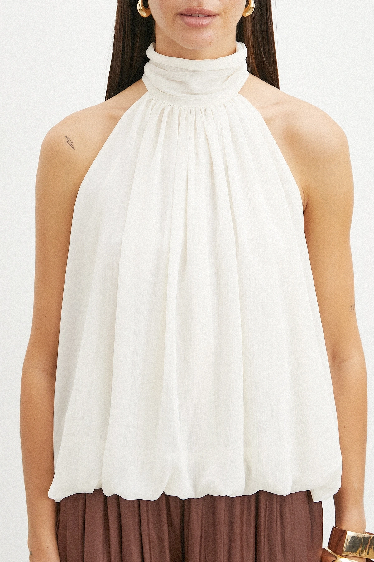 Halter Yaka Drape Bluz
