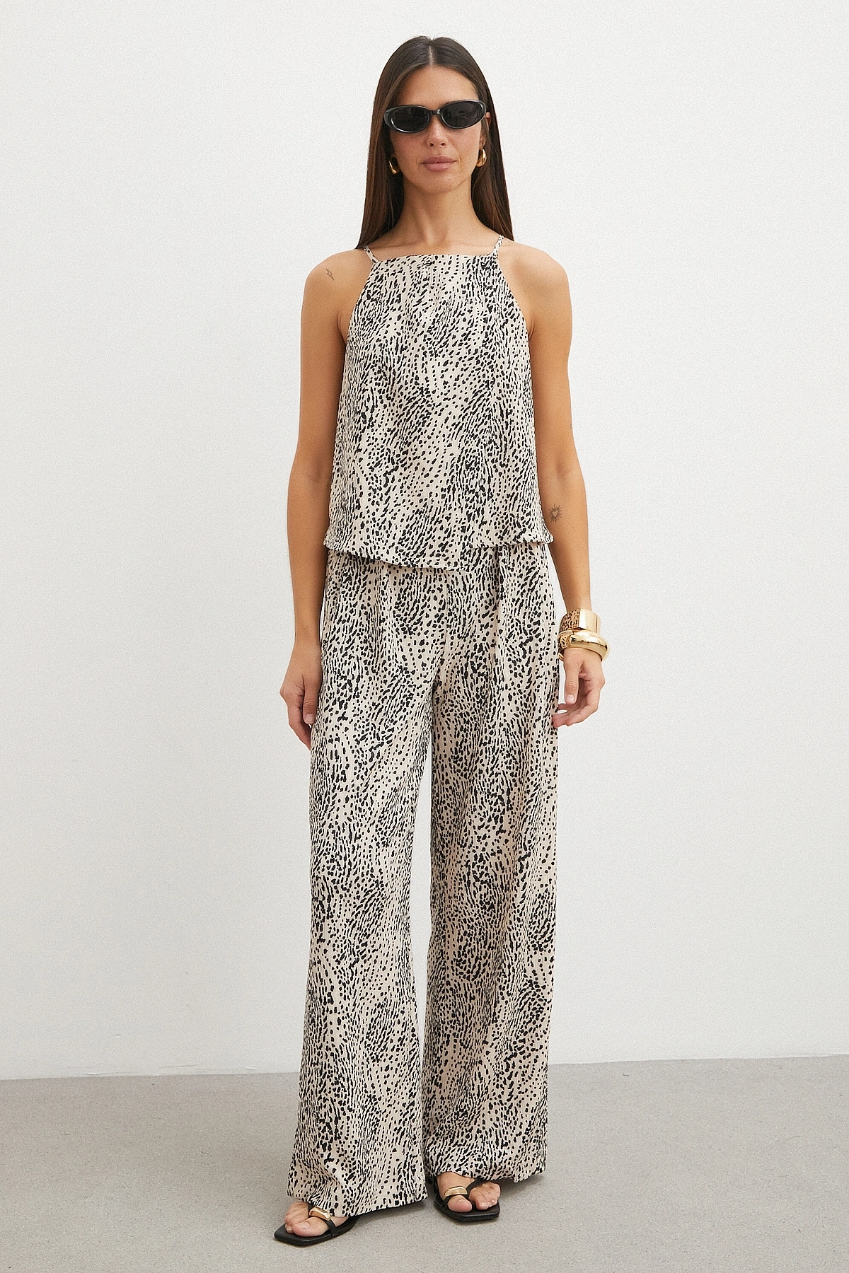 Leopar Desenli Kolsuz Bluz
