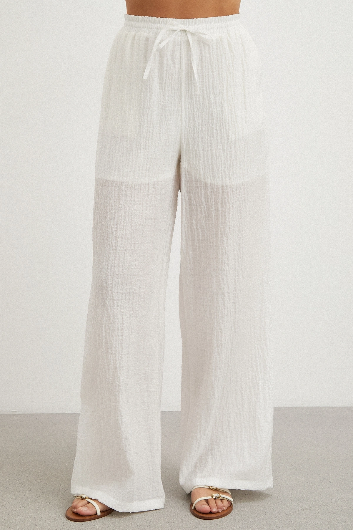 Linen-Look Beyaz Pantolon