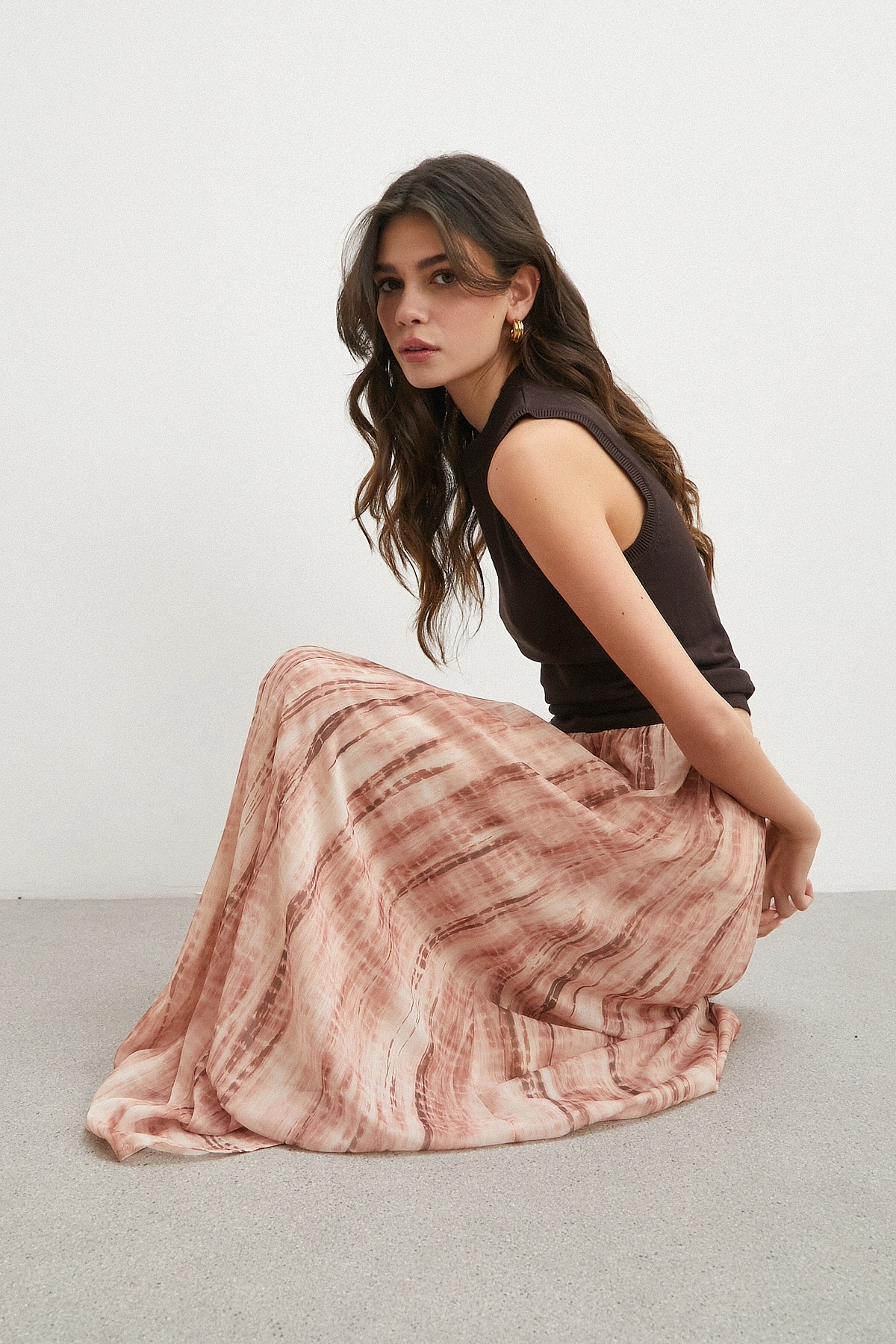 Nude Tonlu Batik Maxi Etek