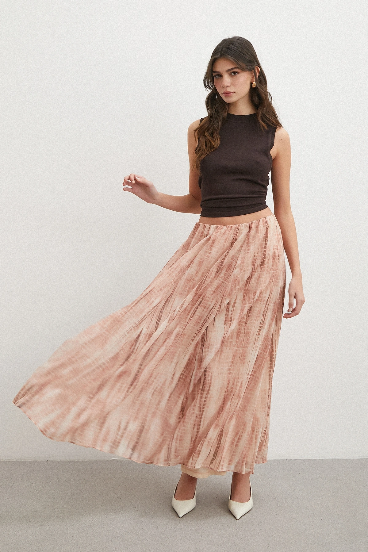 Nude Tonlu Batik Maxi Etek