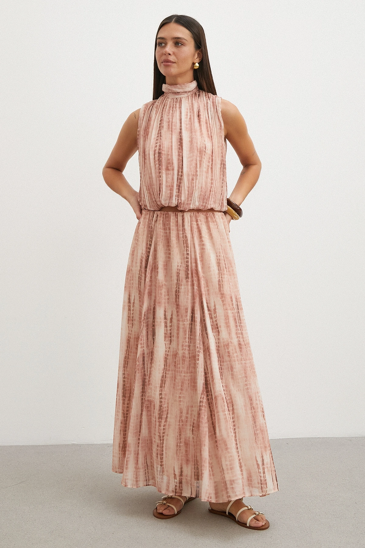 Nude Tonlu Batik Maxi Etek