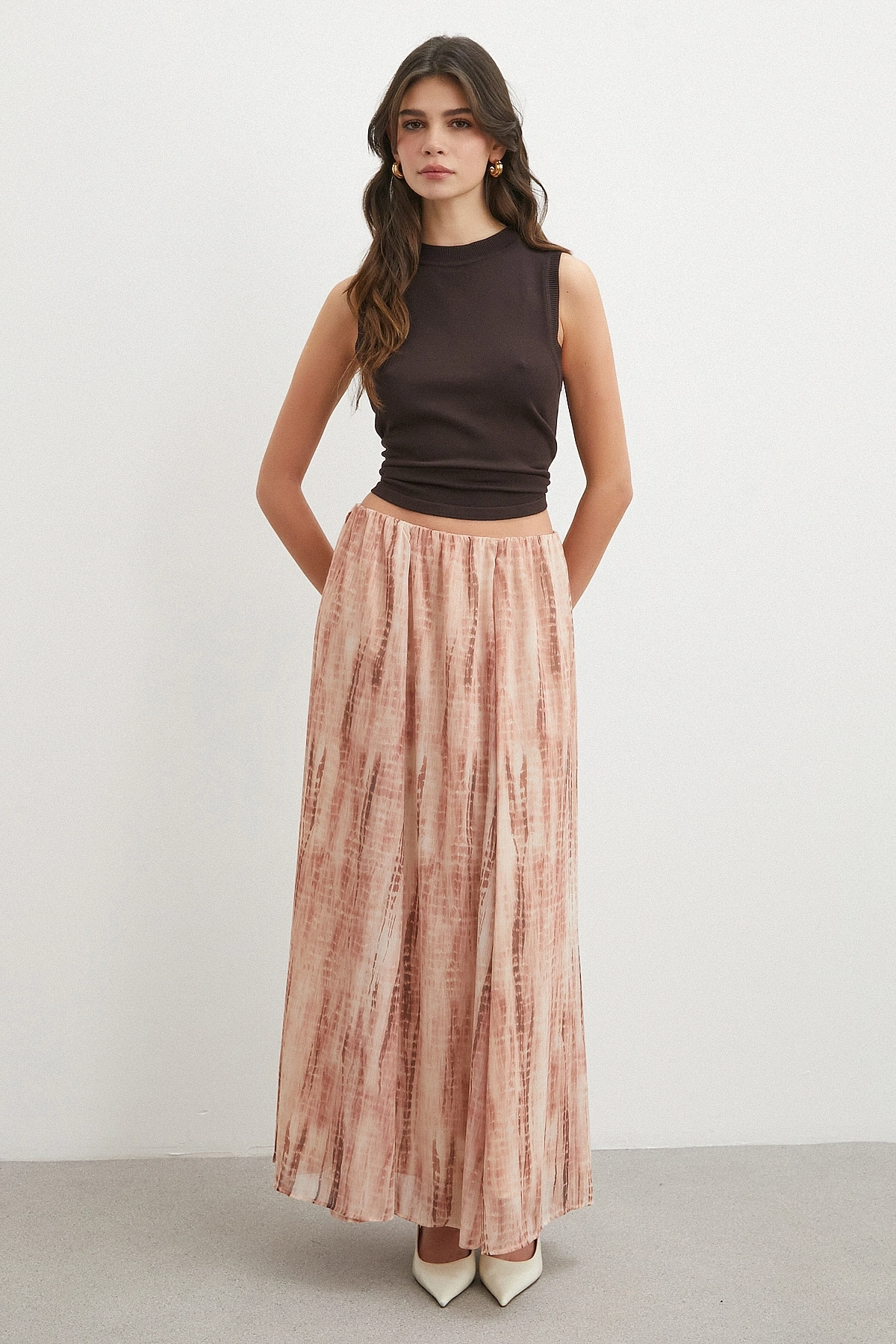 Nude Tonlu Batik Maxi Etek