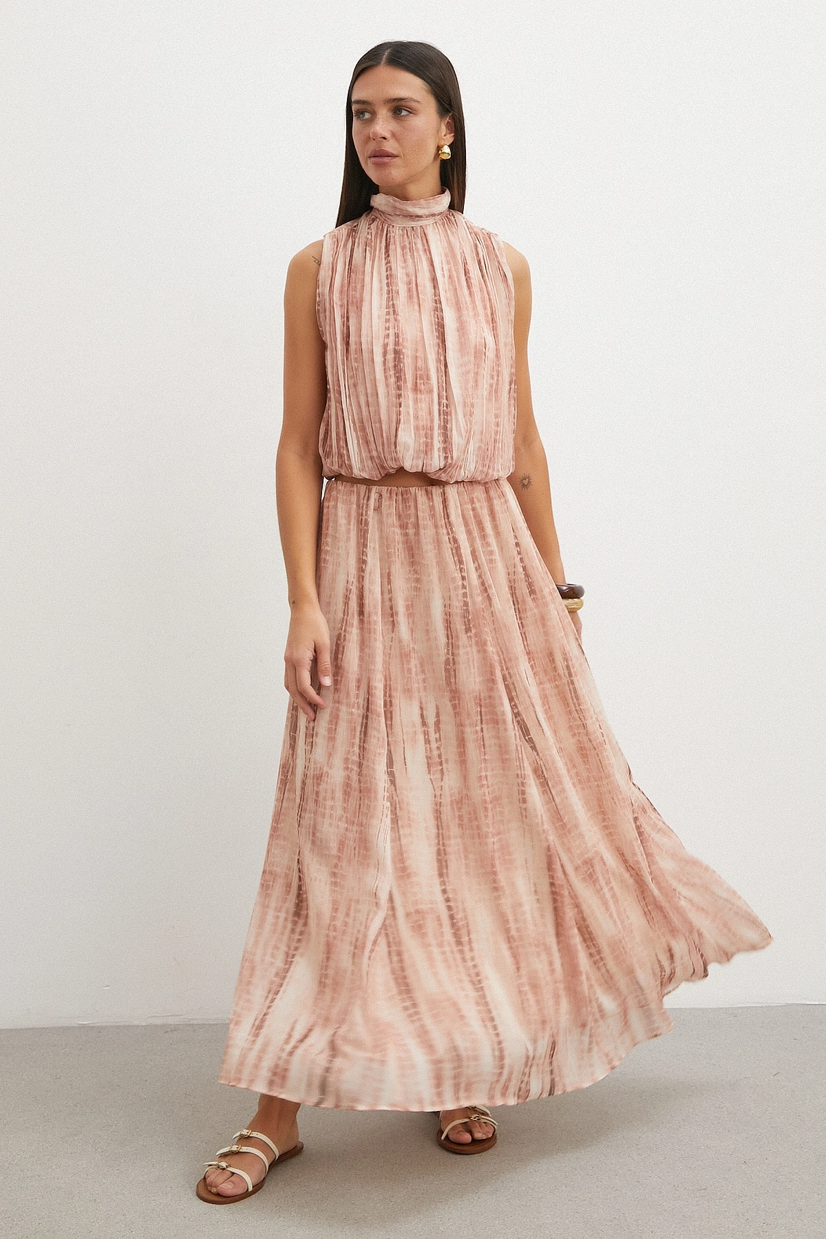 Nude Tonlu Batik Maxi Etek