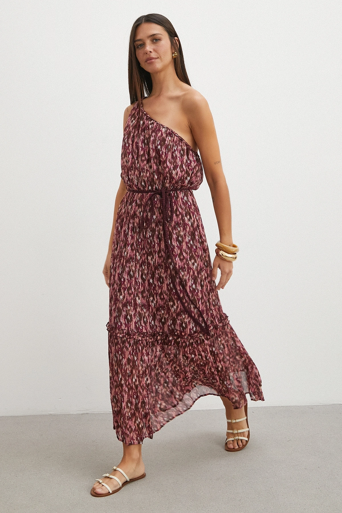 One Shoulder Floral Print Maxi Dress