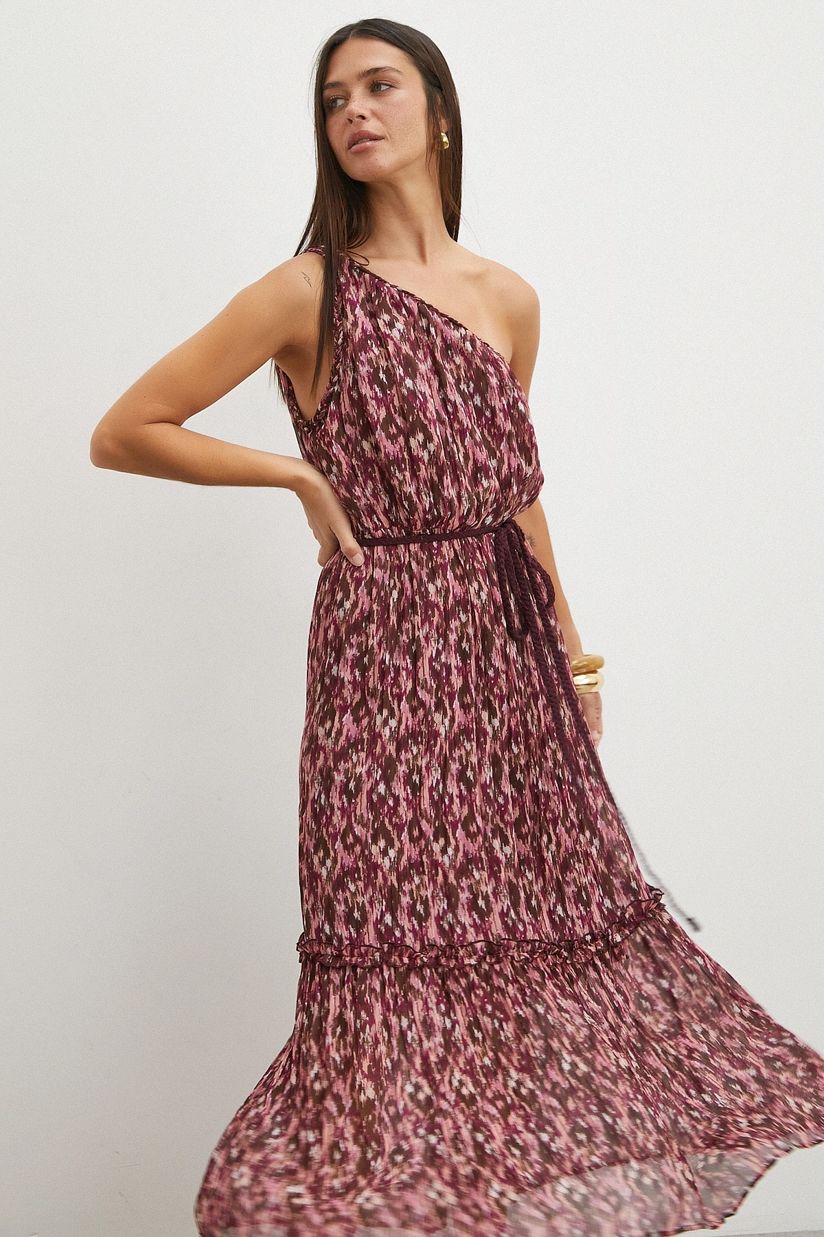 One Shoulder Floral Print Maxi Dress