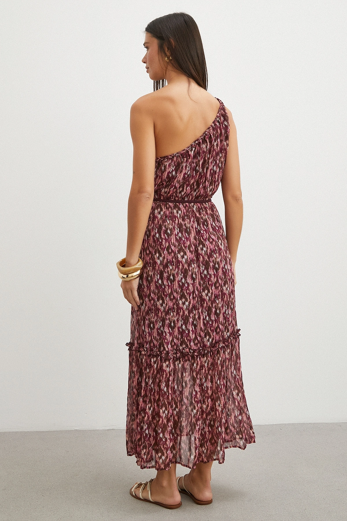 One Shoulder Floral Print Maxi Dress