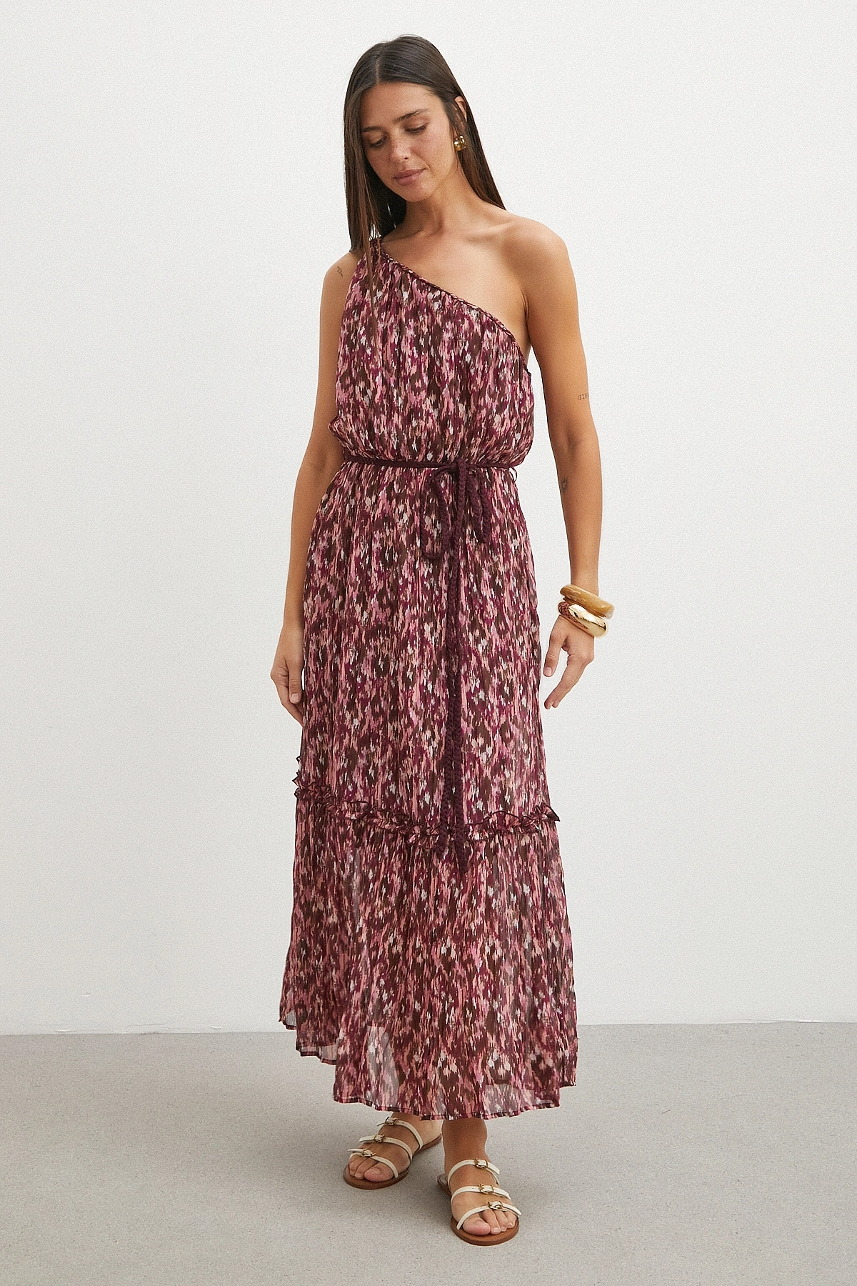One Shoulder Floral Print Maxi Dress