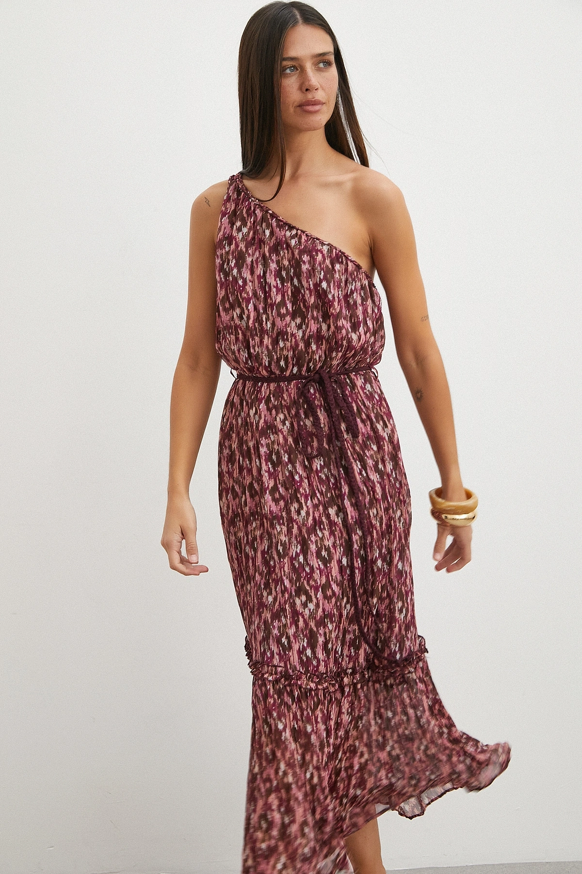 One Shoulder Floral Print Maxi Dress