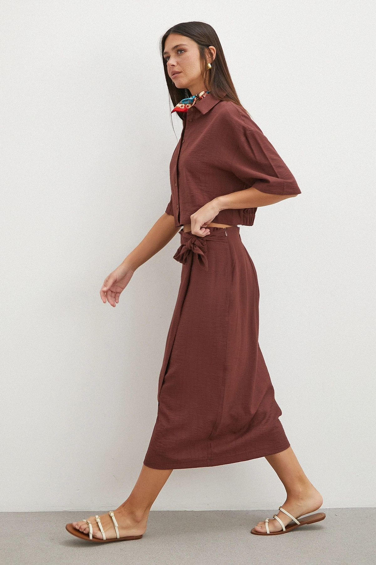 Rust Fiyonklu Wrap Midi