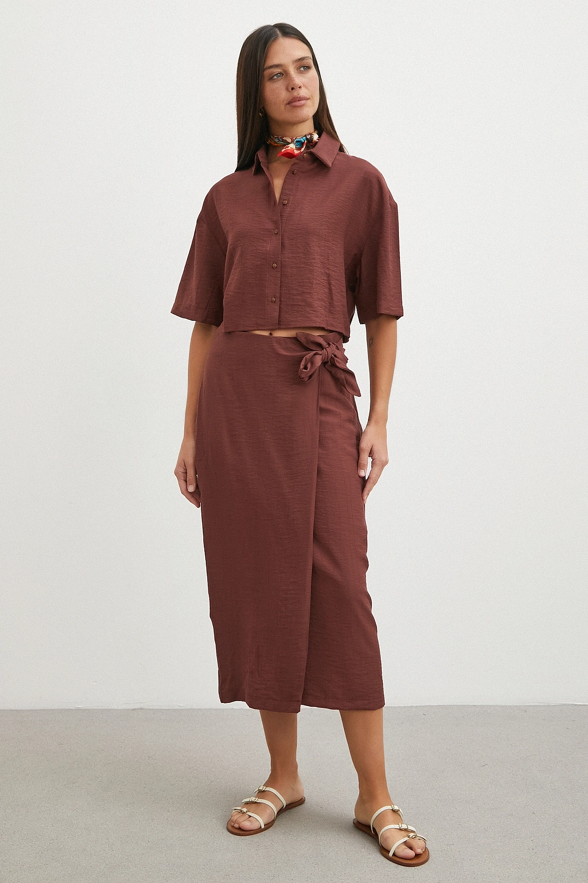 Rust Fiyonklu Wrap Midi