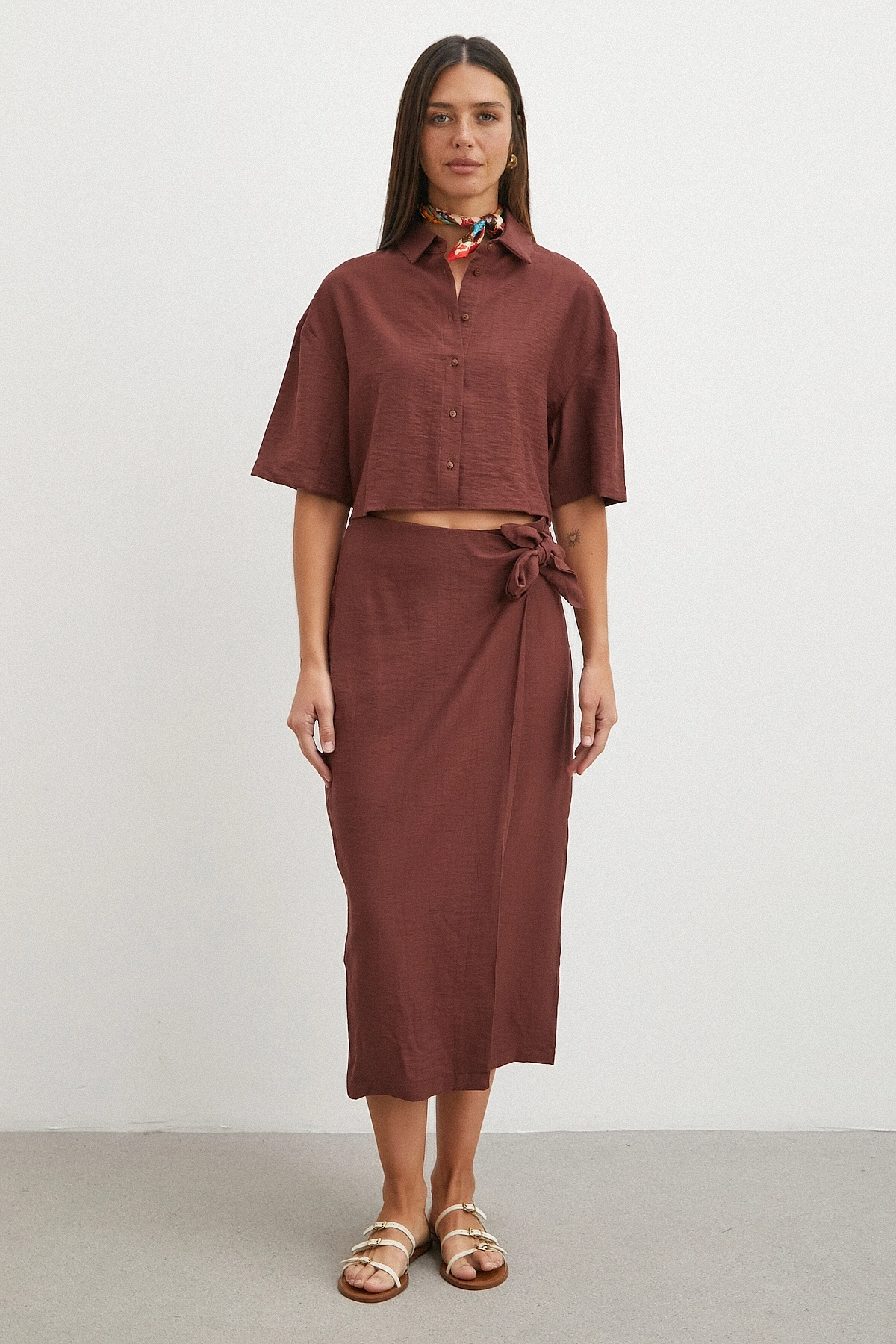 Rust Fiyonklu Wrap Midi