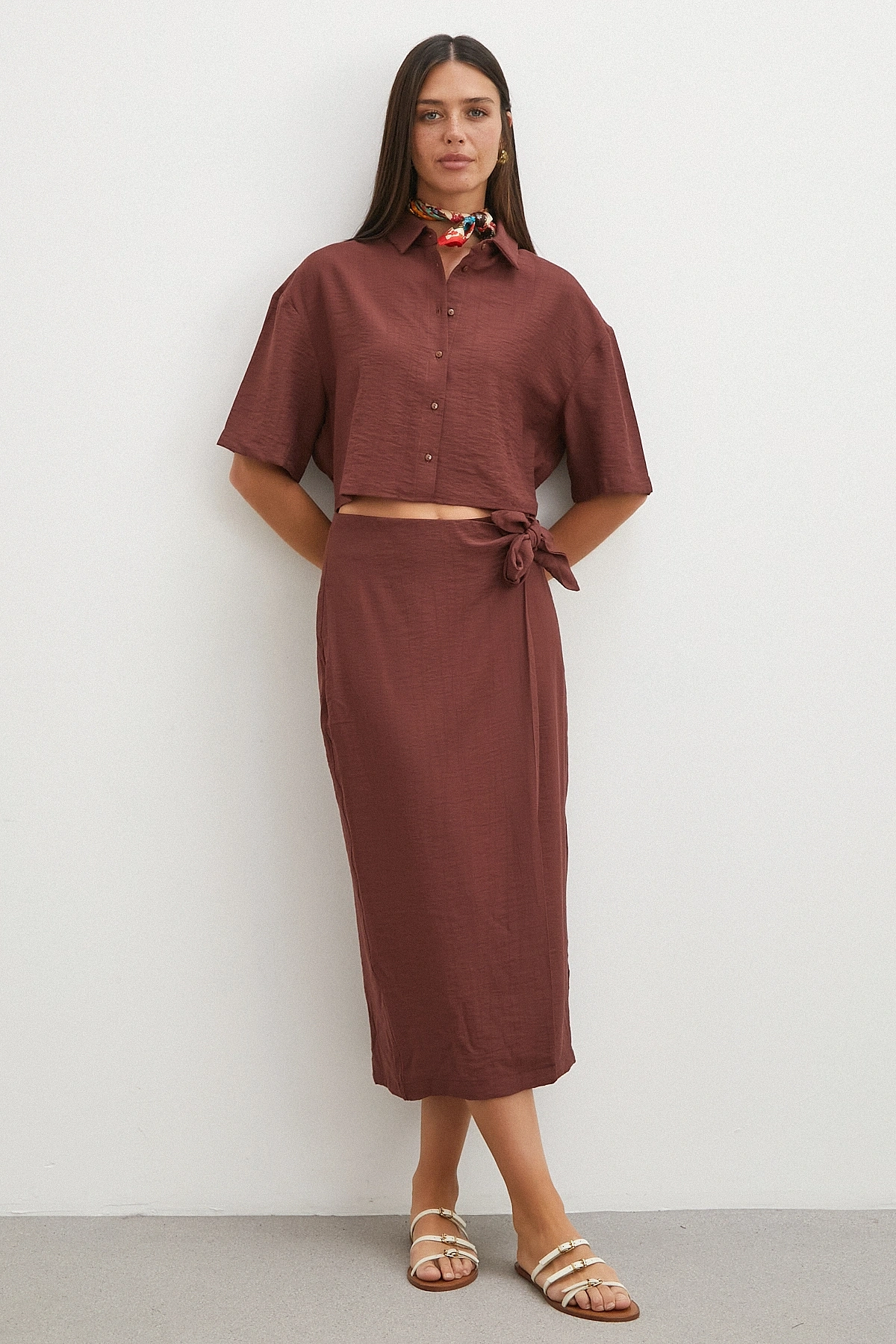 Rust Fiyonklu Wrap Midi