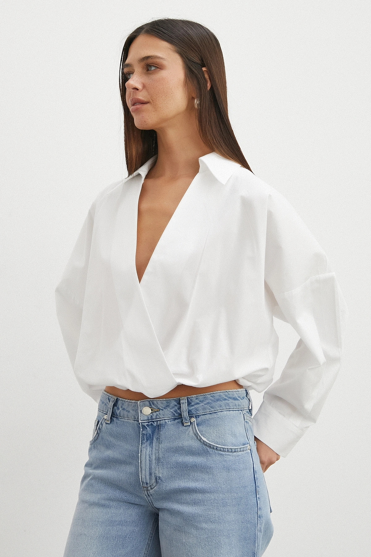 White Ruffled Tie Blouse