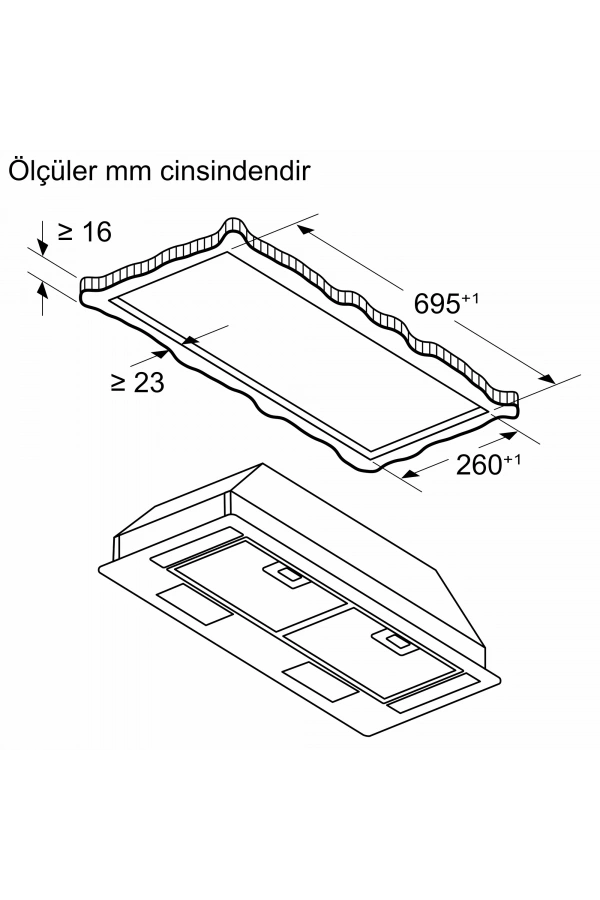 Siemens iQ100, 73 cm, gömme aspiratör, antrasit gri