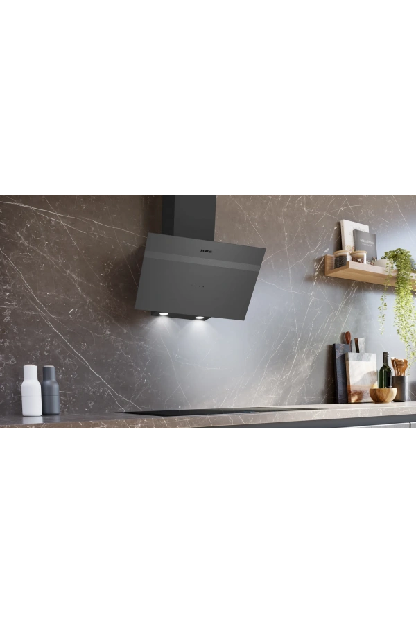 Siemens iQ100, Duvar tipi davlumbaz, eğimli cam tasarım, 60 cm, antrasit gri