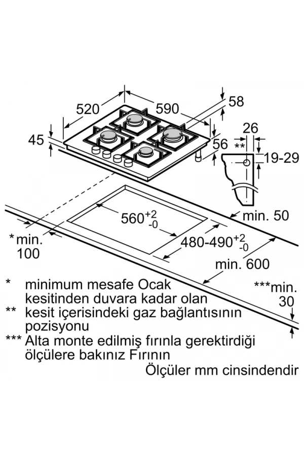 Siemens iQ300 Gazlı Ocak 60 cm Sert cam, Beyaz