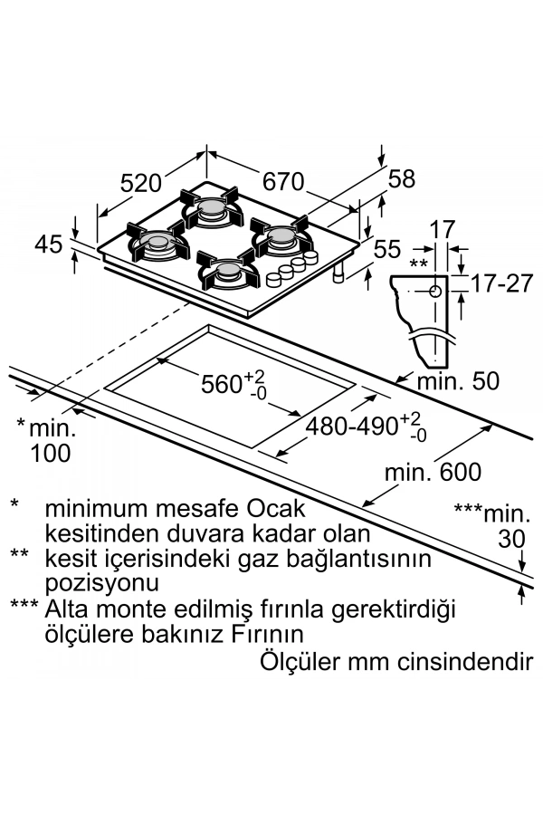 Siemens iQ300 Gazlı Ocak 67 cm Sert cam,