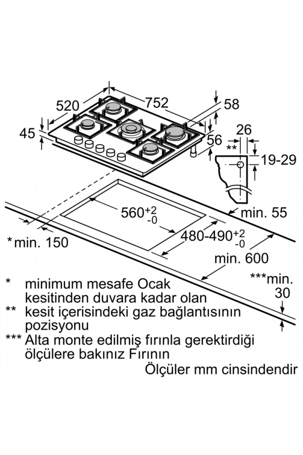 Siemens iQ300 Gazlı Ocak 75 cm Sert cam, Siyah