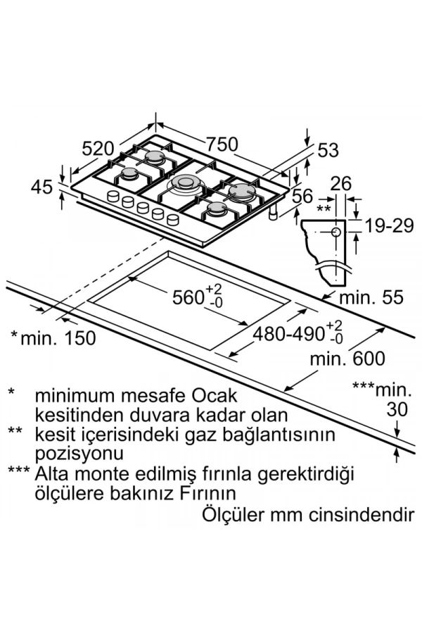 Siemens iQ300 Gazlı Ocak 75 cm Sert cam, Siyah
