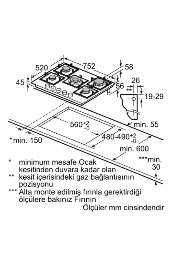 Siemens Kendinden kumandalı, gazlı ankastre ocak