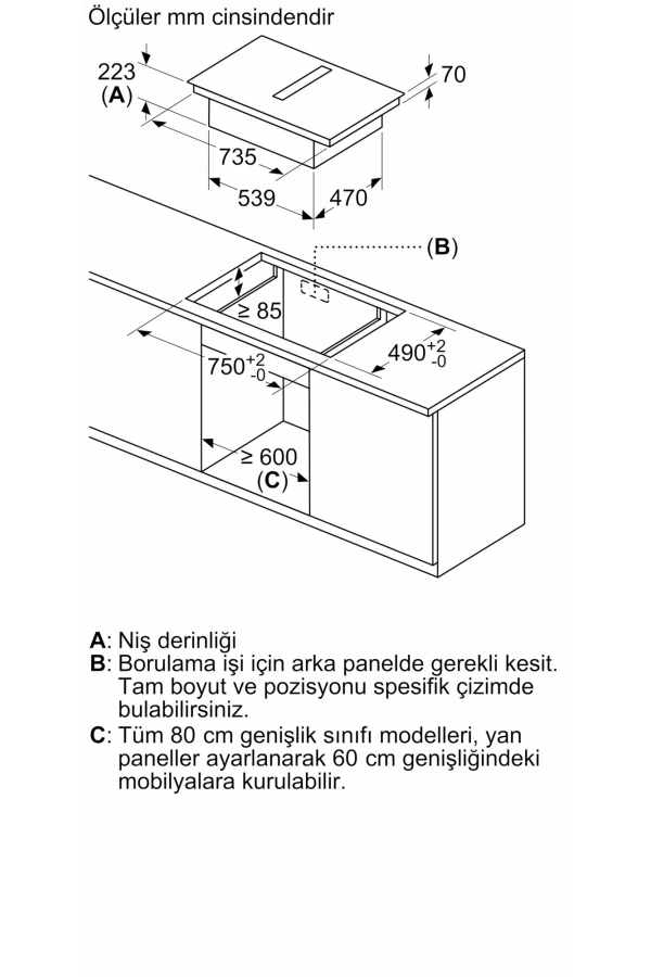 Siemens iQ300 Davlumbaz Entegreli İndüksiyon Ocak, 80 cm Çerçevesiz Yüzey