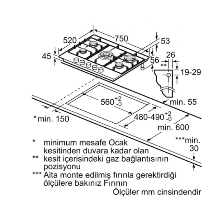 Siemens EN7B8QP30O Kendinden kumandalı, gazlı ankastre ocak