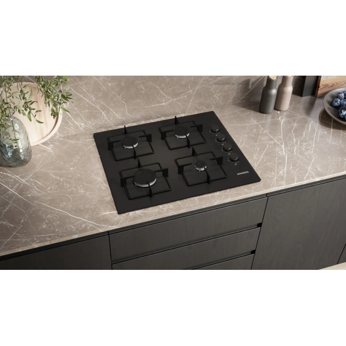 Siemens EO6C6PP30L iQ300 Gazlı Ocak 60 cm Sert cam, Siyah