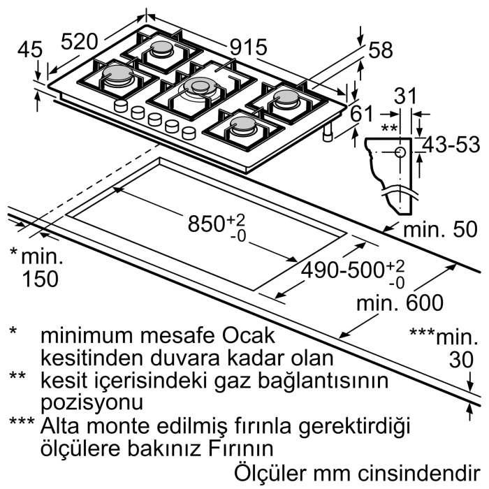 Siemens EP9A6QB90 iQ500 Gazlı Ocak 90 cm
