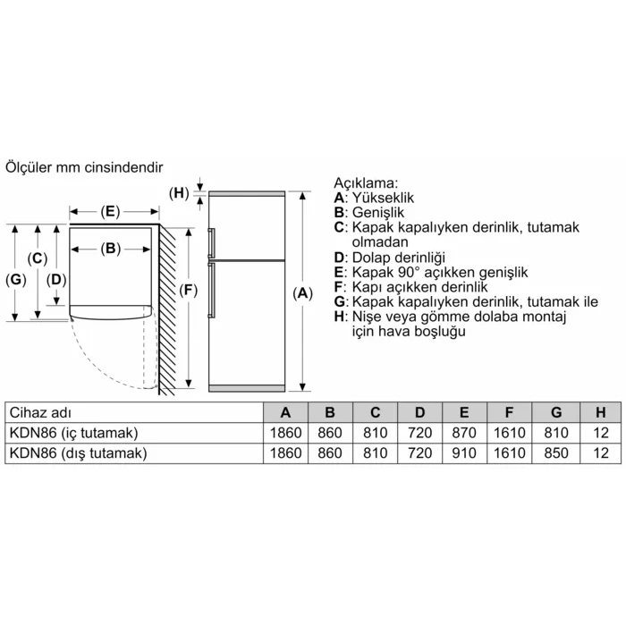 Siemens KD86NAWE1N iQ500 Üstten Donduruculu Buzdolabı 186 x 86 cm Beyaz, Total noFrost