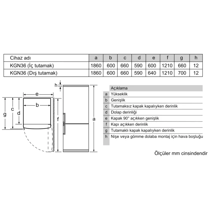 Siemens KG36NNLE0N iQ100 Alttan Donduruculu Buzdolabı 186 x 60 cm Inox görünümlü, Total noFrost