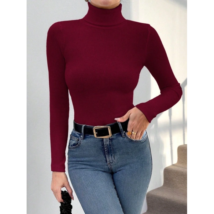 Balıkçı yaka dar kesim kaşkorse kazak Bordo